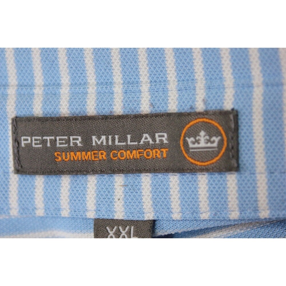 Peter Millar Polo Shirt Mens Blue White Striped Summer Comfort Golf Stretch XXL - Picture 8 of 10